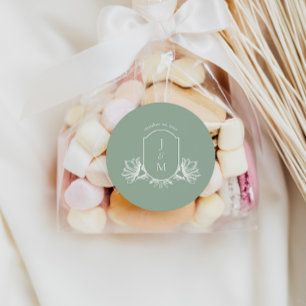 Pegatina Redonda Escudo de monograma botánico sabio favorece a los