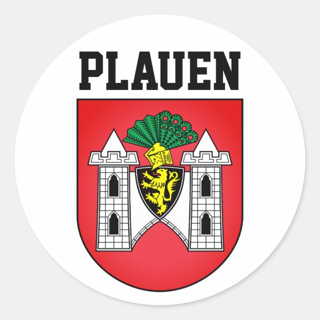 Pegatina Redonda Escudo de Plauen, Alemania (Anverso)