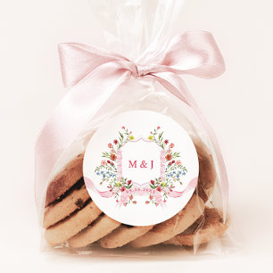 Pegatina Redonda Escudo de regencia de color de agua rosa Boda flor