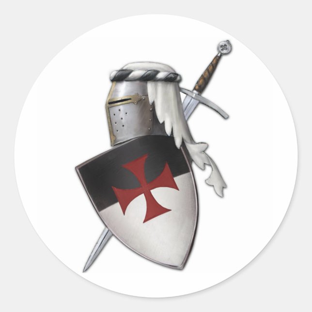 Pegatina Redonda Escudo de Templar de los caballeros (Anverso)