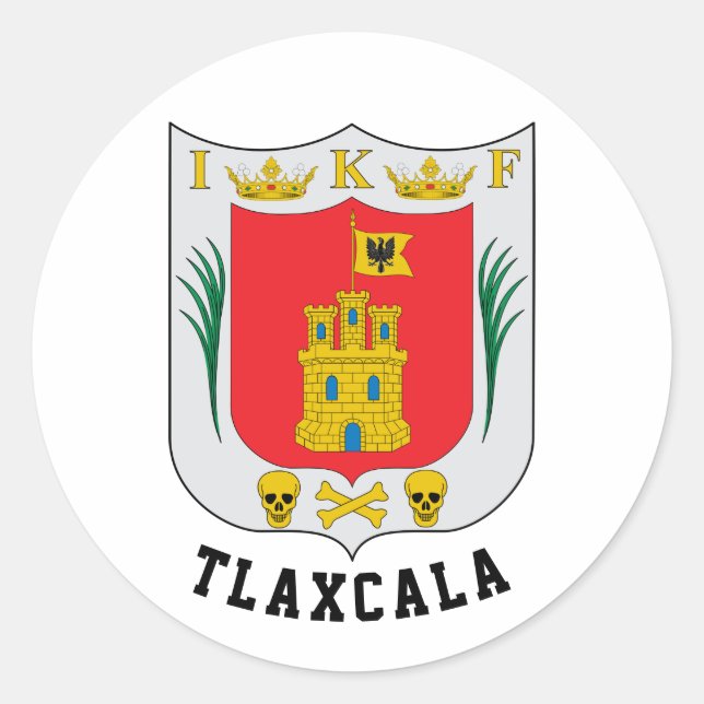 Pegatina Redonda Escudo de Tlaxcala, México (Anverso)