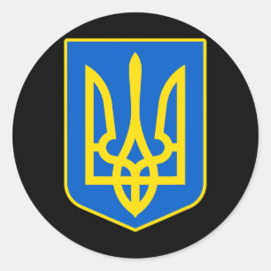 Pegatina Redonda Escudo de Ucrania muestra orgullo ucraniano Tryzub