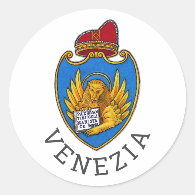 Pegatina Redonda Escudo de Venecia, Italia (Anverso)