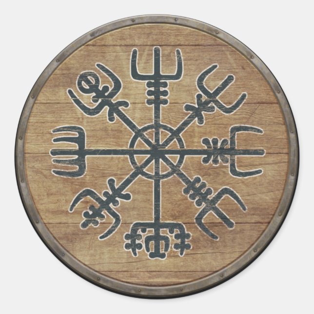 Pegatina Redonda Escudo de Viking - Vegvísir (Anverso)