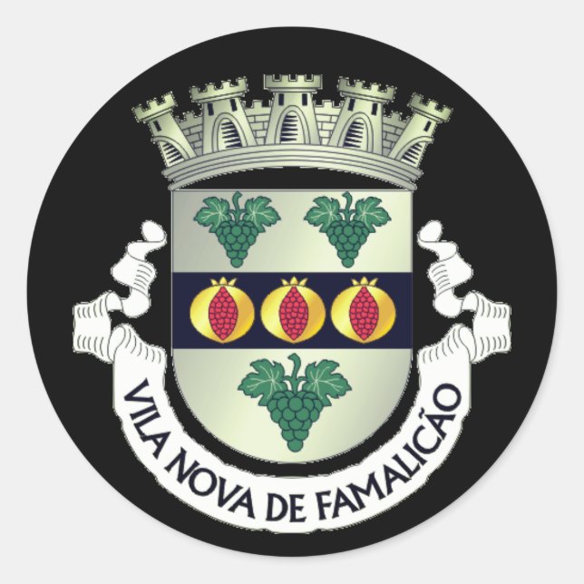 Pegatina Redonda Escudo de Vila Nova de Famalicão, PORTUGAL (Anverso)
