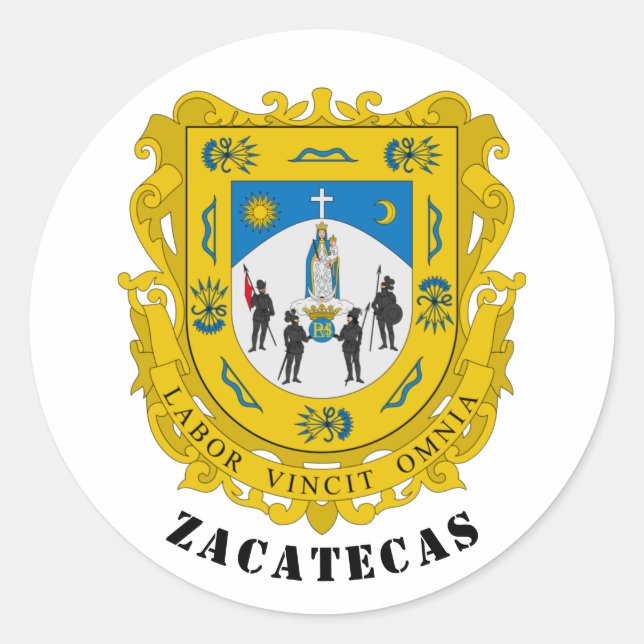 Pegatina Redonda Escudo de Zacatecas, México (Anverso)
