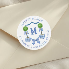 Pegatina Redonda Escudo del Monograma del Topiario Chino de color d