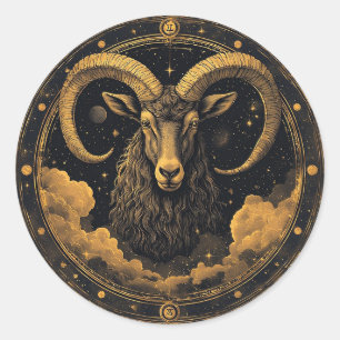 Pegatina Redonda Escudo Dorado de Aries del Zodiaco