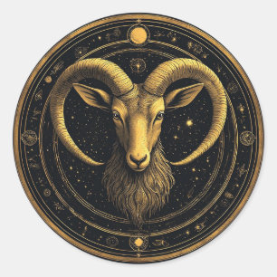 Pegatina Redonda Escudo Dorado de Aries del Zodiaco