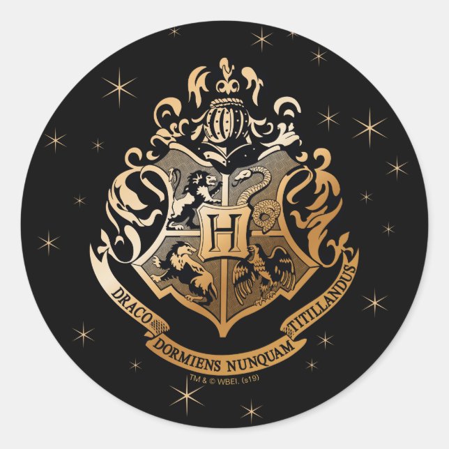 Pegatina Redonda ESCUDO dorado de HOGWARTS™ (Anverso)