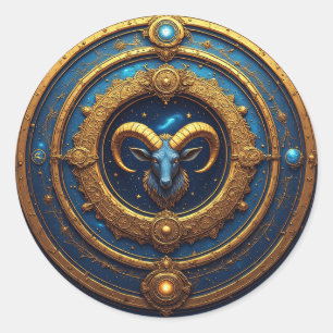Pegatina Redonda Escudo dorado del zodiaco de Aries
