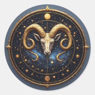 Pegatina Redonda Escudo Dorado del Zodíaco de Aries