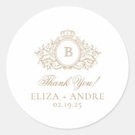 Pegatina Redonda Escudo formal del Monograma Oro Gracias Personaliz