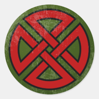 Pegatina Redonda Escudo Knot (Celta, rojo y negro sobre verde)