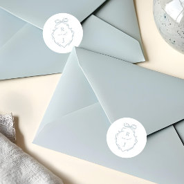 Pegatina Redonda Escudo Monograma de moda con banda azul y cinta de