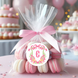 Pegatina Redonda Escudo Monograma de remo rosa y verde de pellebol