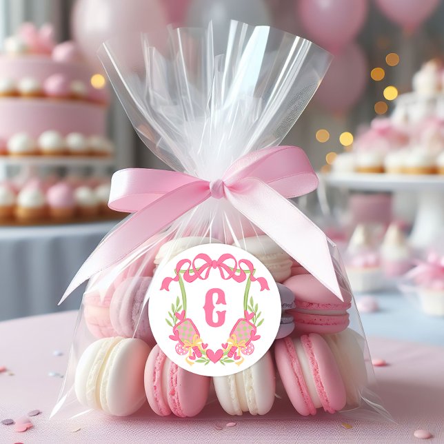 Pegatina Redonda Escudo Monograma de remo rosa y verde de pellebol (Subido por el creador)