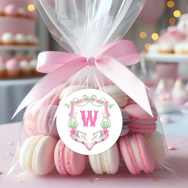 Pegatina Redonda Escudo Monograma del Coche de Golf Rosa y Verde de (Subido por el creador)