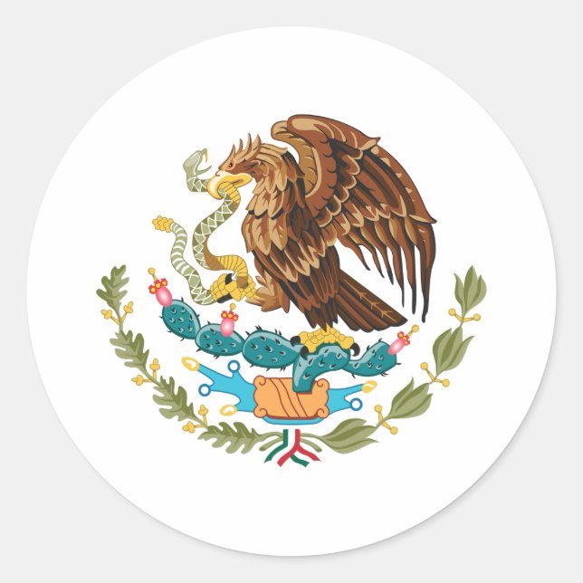 Pegatina Redonda Escudo Nacional de México - Emblema Mexicano (Anverso)