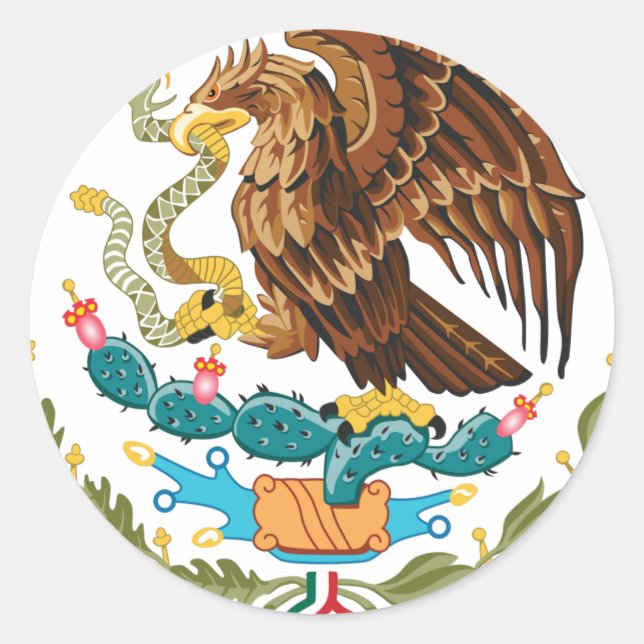 Pegatina Redonda Escudo Nacional de México - Emblema Mexicano (Anverso)