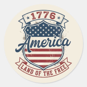 Pegatina Redonda Escudo Patriótico América 1776 Tierra de los Libre
