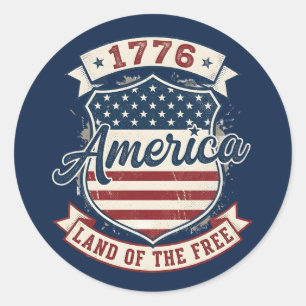 Pegatina Redonda Escudo Patriótico América 1776 Tierra de los Libre
