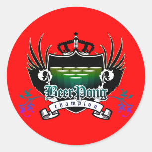 Pegatina Redonda escudo real campeón del pong de cerveza