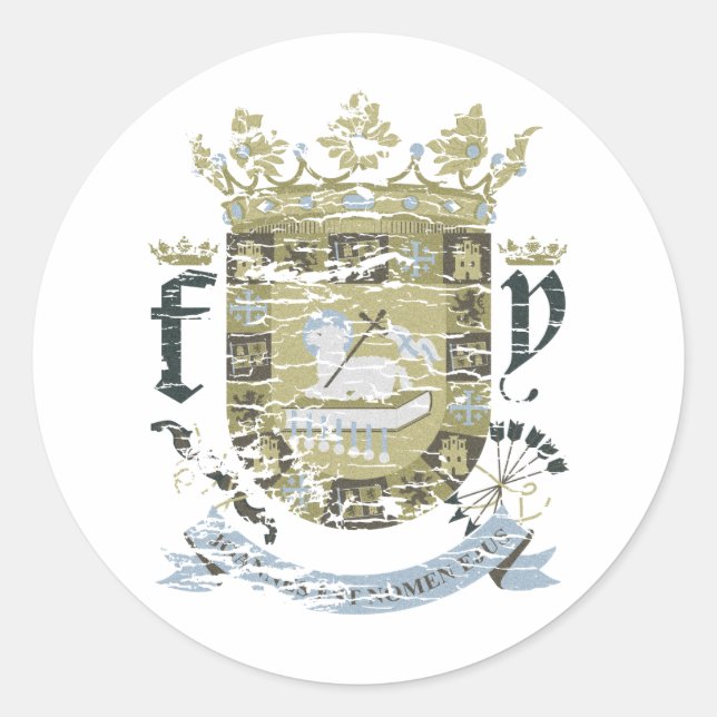Pegatina Redonda Escudo Urbano (caqui) (Anverso)
