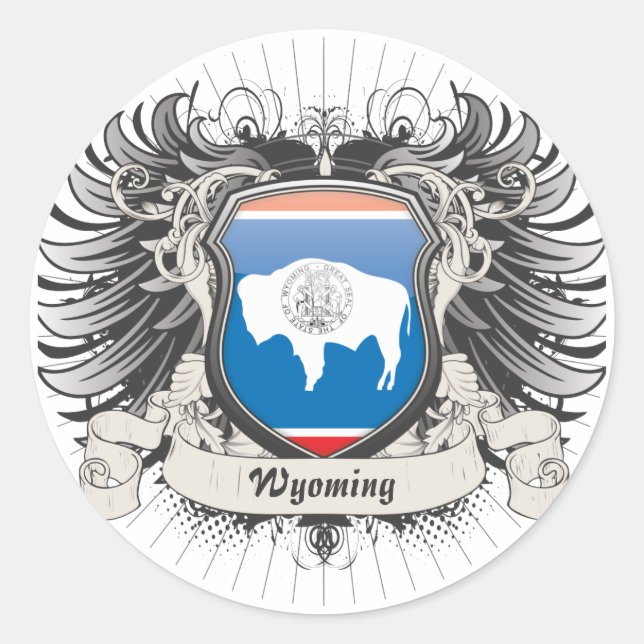 Pegatina Redonda Escudo Wyoming (Anverso)