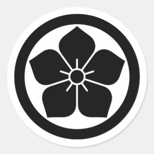 Pegatina Redonda [Escudos de Familia] Flor de Kikyo dentro de un cí
