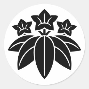 Pegatina Redonda [Escudos de familia] Flores de genciana y bambú