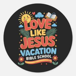 Pegatina Redonda Escuela Bíblica de Vacaciones Amor Como Jesús Vbs 
