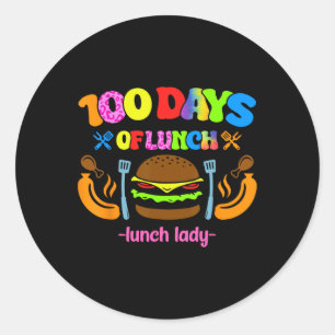 Pegatina Redonda Escuela Cafetería Trabajadora Lunch Lady 100 Días