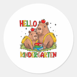 Pegatina Redonda Escuela Capybara Inicio Hola Niños De Vuelta A S
