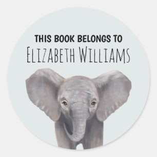 Pegatina Redonda Escuela Cute Baby Elephant Personalizado Name Scho