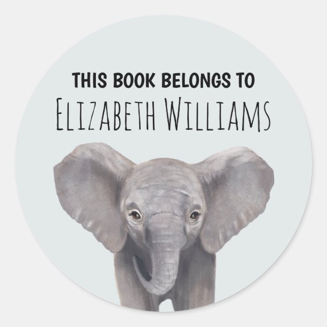 Pegatina Redonda Escuela Cute Baby Elephant Personalizado Name Scho (Anverso)