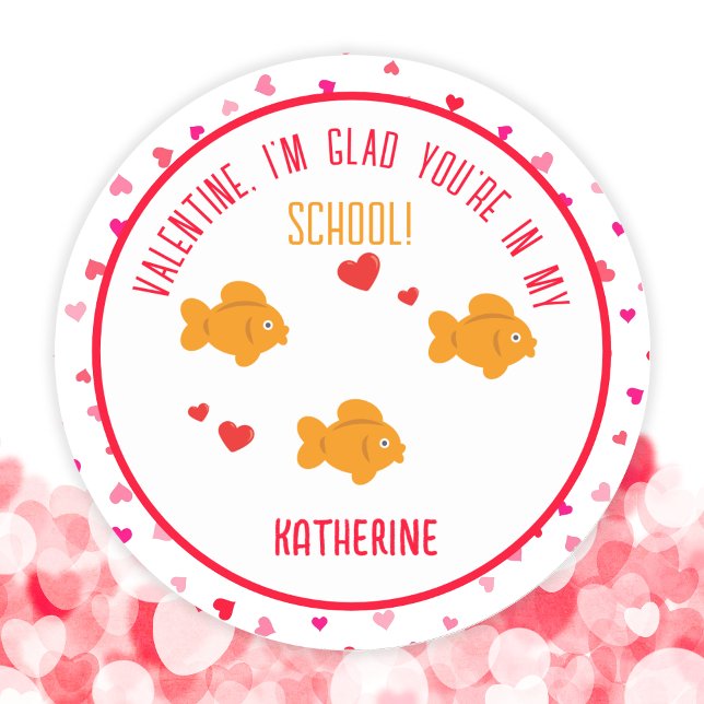 Pegatina Redonda Escuela de aula Cute Goldfish para niños Valentine (Cute Goldfish Kids Classroom School Valentine Classic Round Sticker)