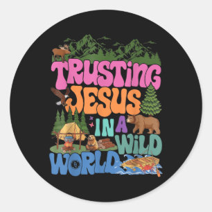 Pegatina Redonda Escuela De Biblia Vbs 2025 Kid Camp Confiando En J