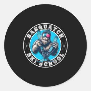 Pegatina Redonda Escuela de Esquí Sasquatch Bigfoot Divertido Esquí