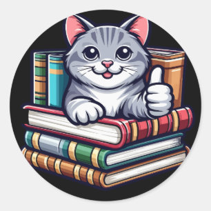 Pegatina Redonda escuela de lectura de libros para profesores de ga