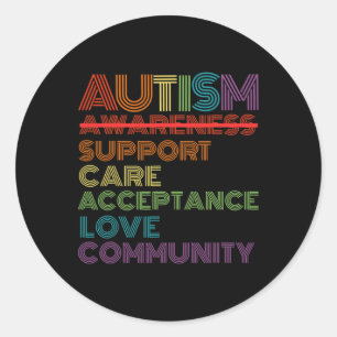Pegatina Redonda Escuela De Sensibilización Sobre El Autismo Retro