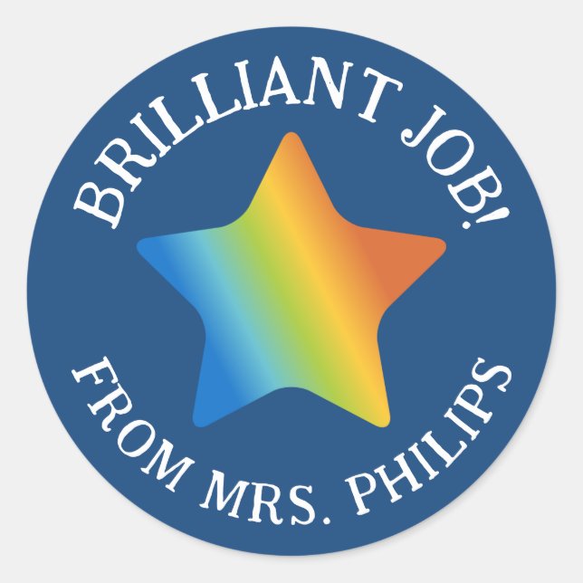 Pegatina Redonda Escuela de Trabajo Brillante Estrella de Gradiente (Anverso)