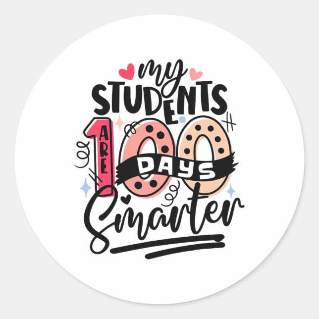 Pegatina Redonda Escuela Mis Estudiantes Son 100 Días Más Inteligen (Anverso)