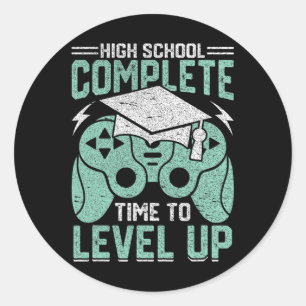 Pegatina Redonda Escuela Tiempo Completo Para Graduar Videojuego