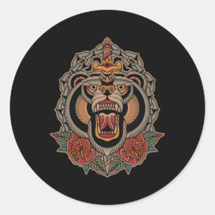 Pegatina Redonda Escuela tradicional estadounidense tradicional Tat