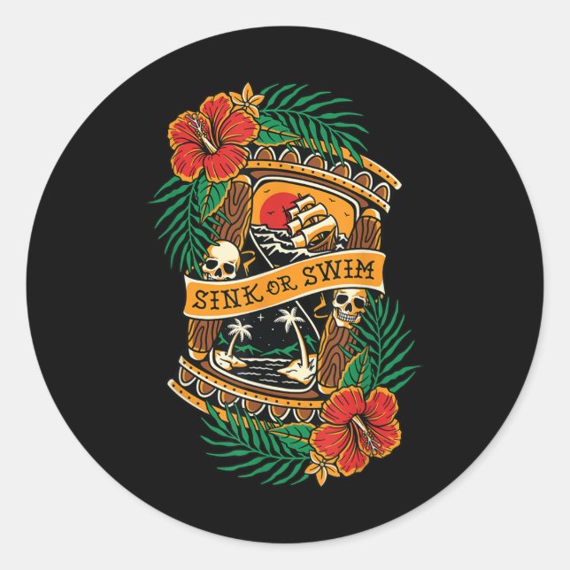 Pegatina Redonda Escuela vieja tradicional de tatuajes norteamerica (Anverso)