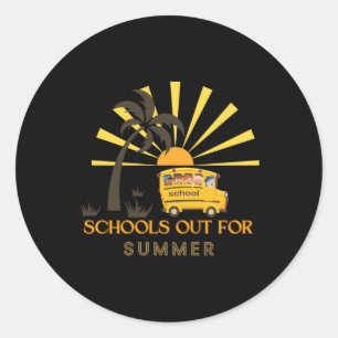 Pegatina Redonda Escuelas fuera en verano - Niños felices