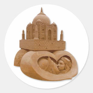 Pegatina Redonda Escultura de arena del Taj Mahal por Sudarsan Patt