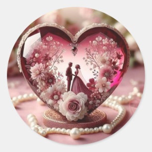 Pegatina Redonda Escultura del Corazón del Amor Eterno