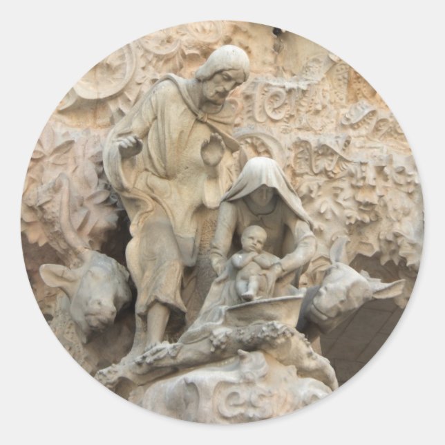 Pegatina Redonda Esculturas de Sagrada Familia (Anverso)